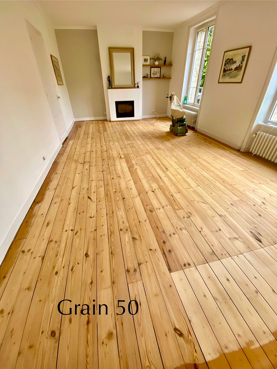 Ponçage du parquet au grain 50