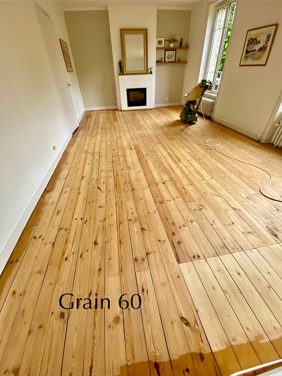 Ponçage du parquet au grain 60