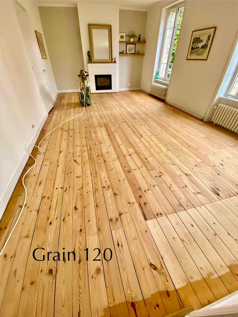 Ponçage de parquet au grain 120